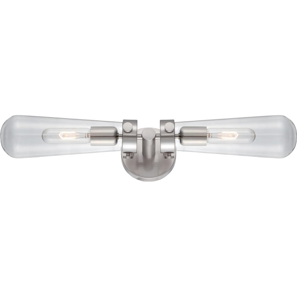 Nuvo Lighting 60/5263  Beaker - 2 Light Wall Sconce with Clear Glass - Vintage lamps Included in Brushed Nickel Finish